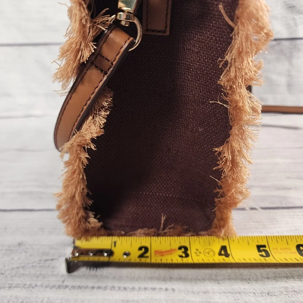 Spartina 449 Brown Canvas Embroidered Floral Fringe Crossbody Satchel Bag